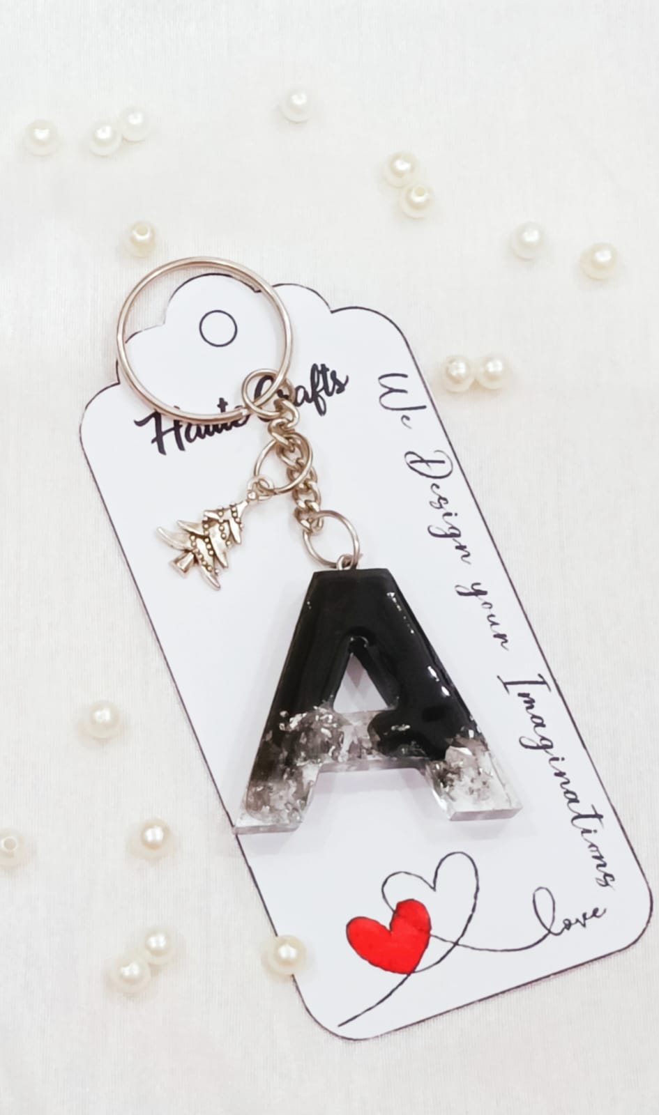 Haute Crafts Black & Silver ("A")- with small Tree , Resin Alphabet Initial Letter Keychain Key Ring for Women Girls Purse Handbags, Bike, Car Keyring ("A")
