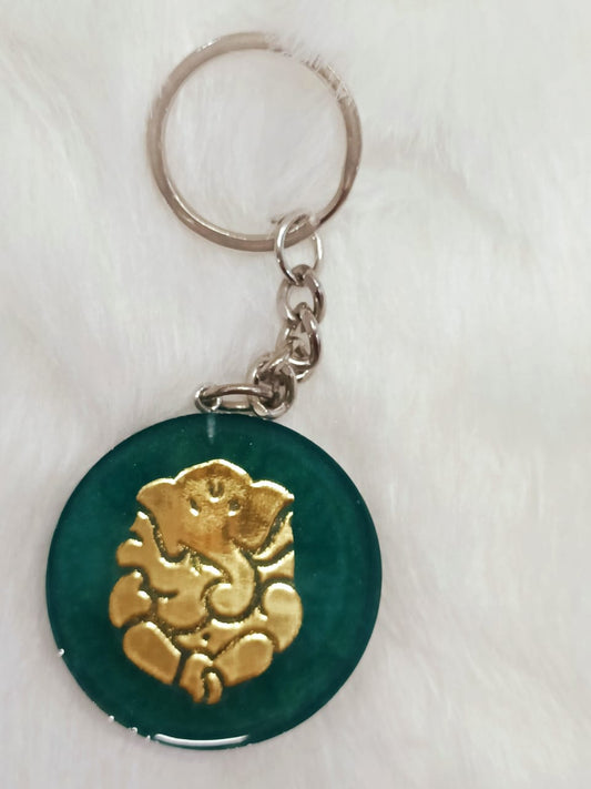 Haute Crafts "Shree Ganesh" Theme Keychain , Resin Alphabet Initial Letter Keychain Key Ring for Women Girls Purse Handbags, Bike, Car Keyring.Home, Small Gifts