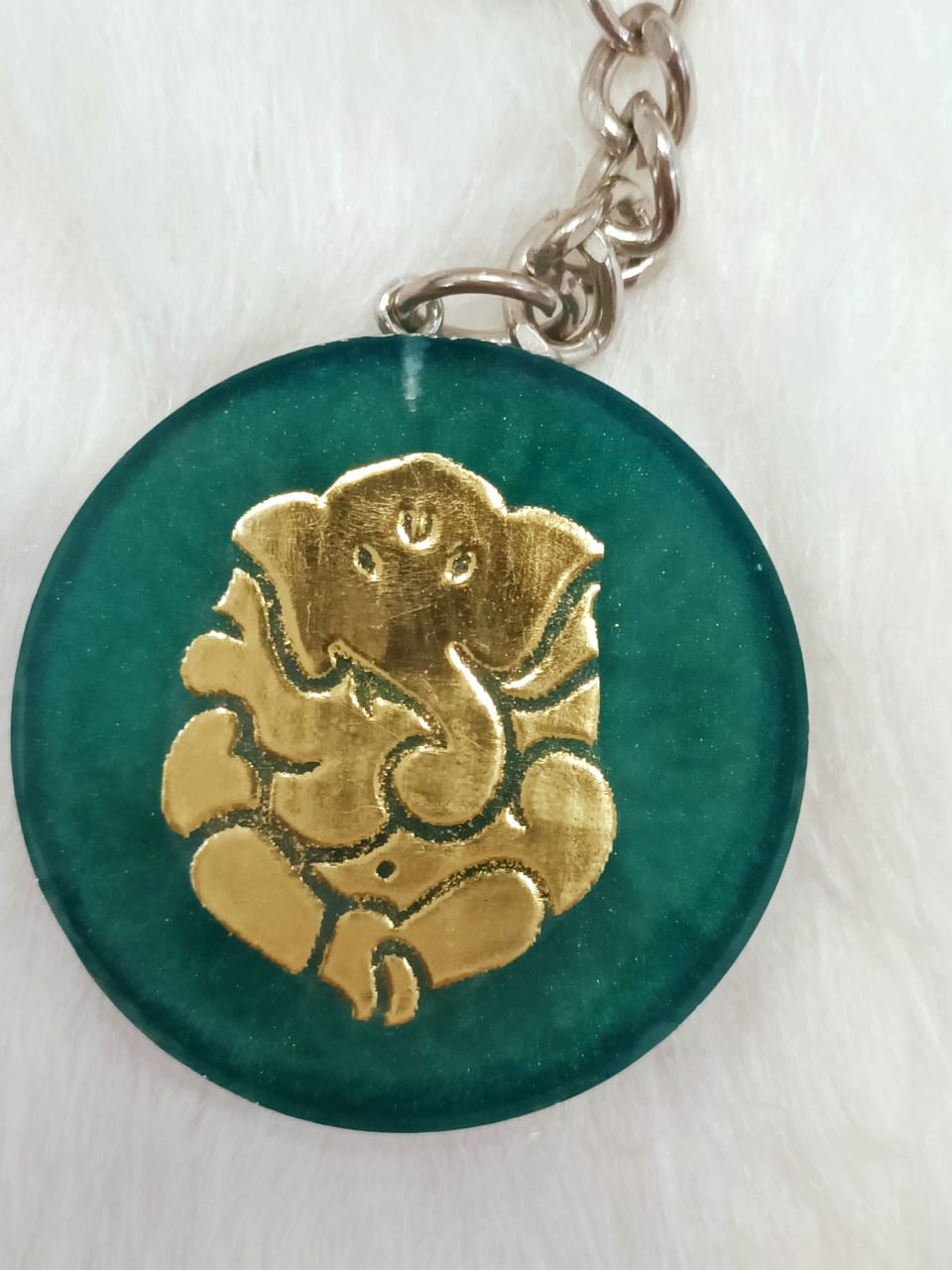 Haute Crafts "Shree Ganesh" Theme Keychain , Resin Alphabet Initial Letter Keychain Key Ring for Women Girls Purse Handbags, Bike, Car Keyring.Home, Small Gifts