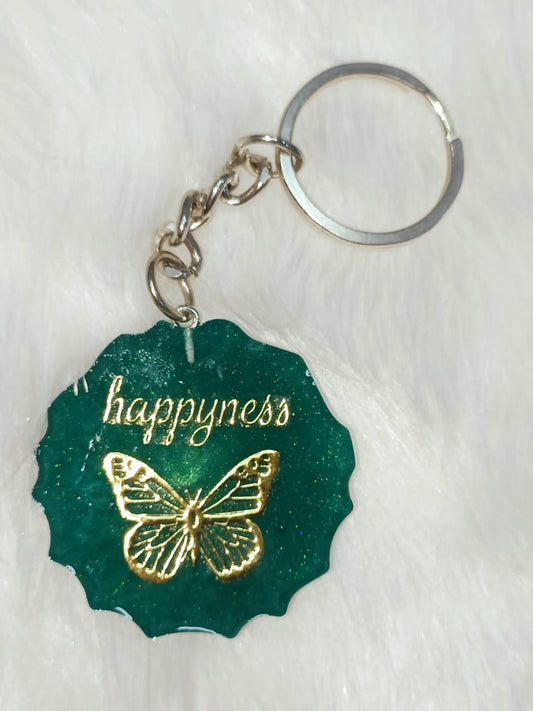 Haute Crafts "Hapiness" Theme Keychain - Resin Alphabet Initial Letter Keychain Key Ring for Women Girls Purse Handbags, Bike, Car Keyring.Home, Small Gifts