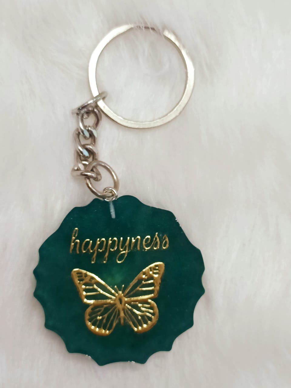 Haute Crafts "Hapiness" Theme Keychain - Resin Alphabet Initial Letter Keychain Key Ring for Women Girls Purse Handbags, Bike, Car Keyring.Home, Small Gifts