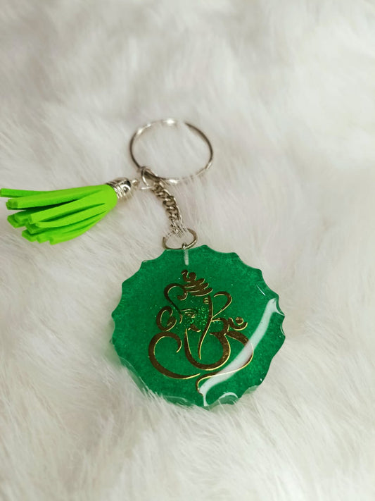Haute Crafts Ganesh ji Theme with Tassel ,Resin  Keychain Key Ring for Women, Girls Purse ,Handbags, Car, Bike.
