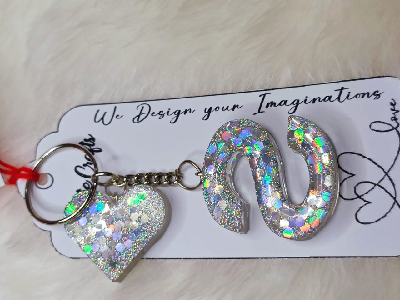 Haute Crafts Shiny Glittery Silver ("S")- with Big Heart, Resin Alphabet Initial Letter Keychain Key Ring for Women Girls Purse Handbags, Bike, Car Keyring ("S")