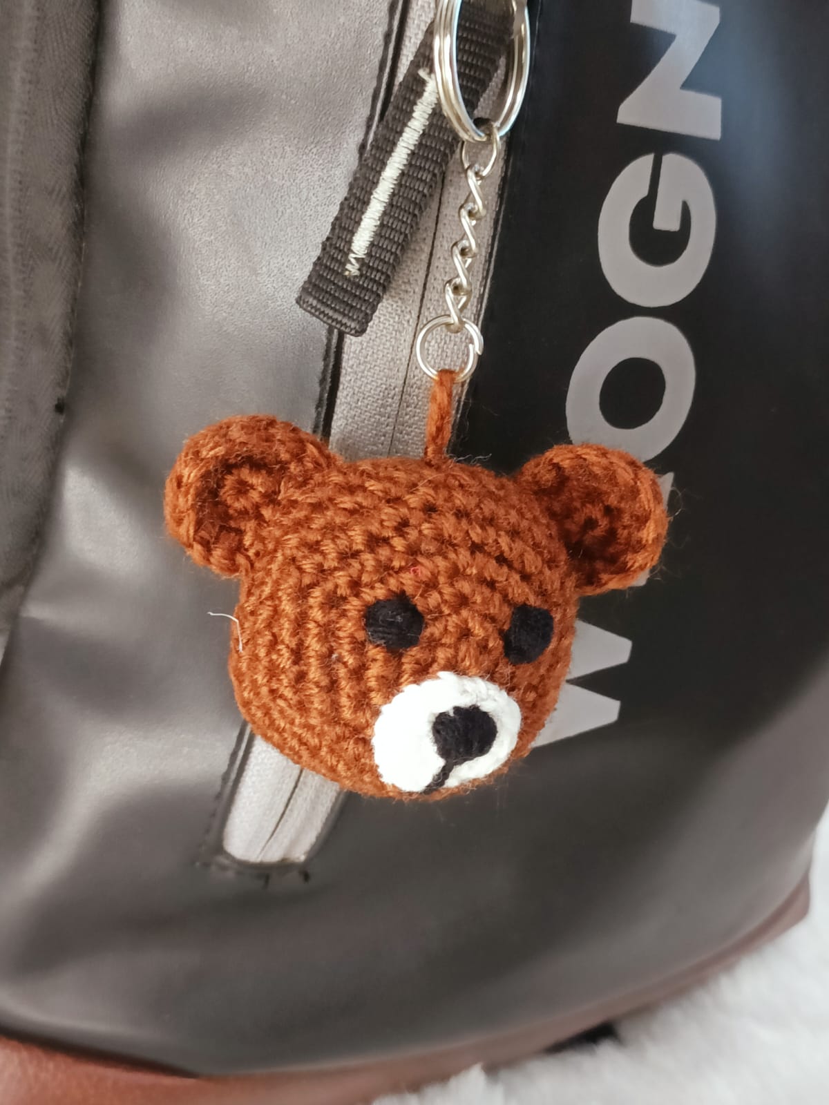 Haute Crafts Handmade Crochet Brown Teddy Bear Keychain (Washable Keychain)