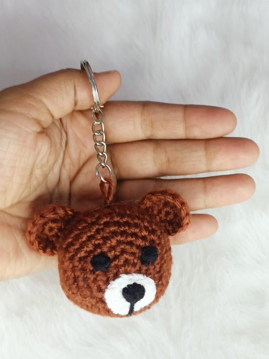 Haute Crafts Handmade Crochet Brown Teddy Bear Keychain (Washable Keychain)