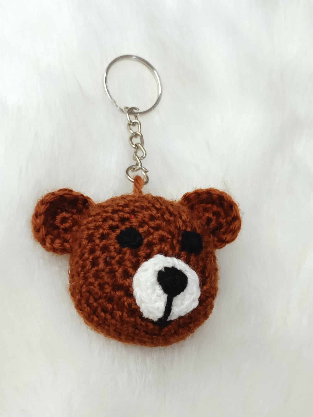 Haute Crafts Handmade Crochet Brown Teddy Bear Keychain (Washable Keychain)