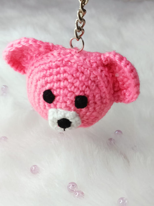 Haute Crafts Handmade Crochet Pink Teddy Bear Keychain (Washable Keychain)