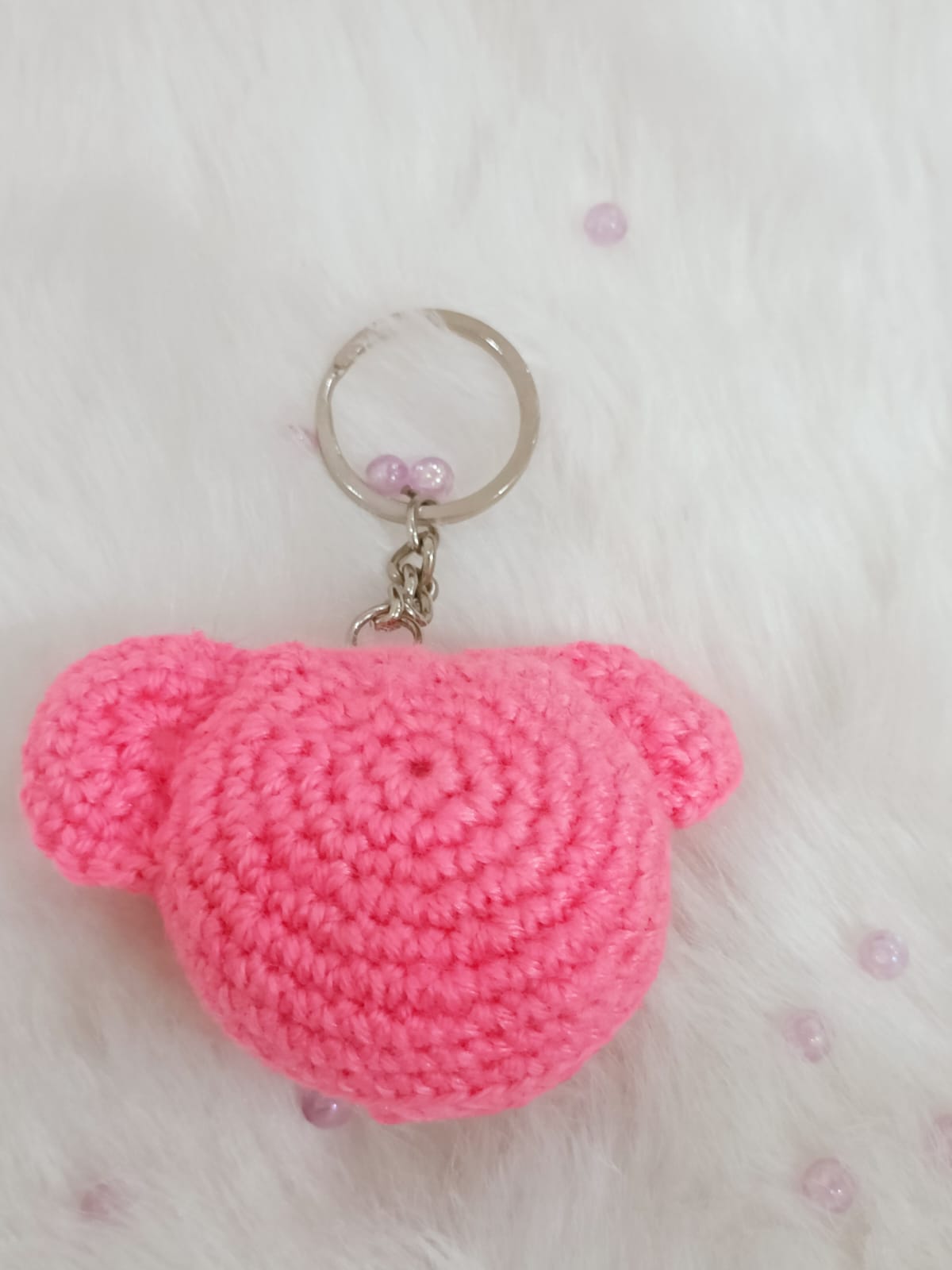 Haute Crafts Handmade Crochet Pink Teddy Bear Keychain (Washable Keychain)