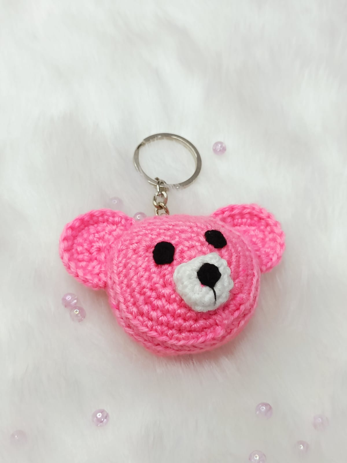 Haute Crafts Handmade Crochet Pink Teddy Bear Keychain (Washable Keychain)