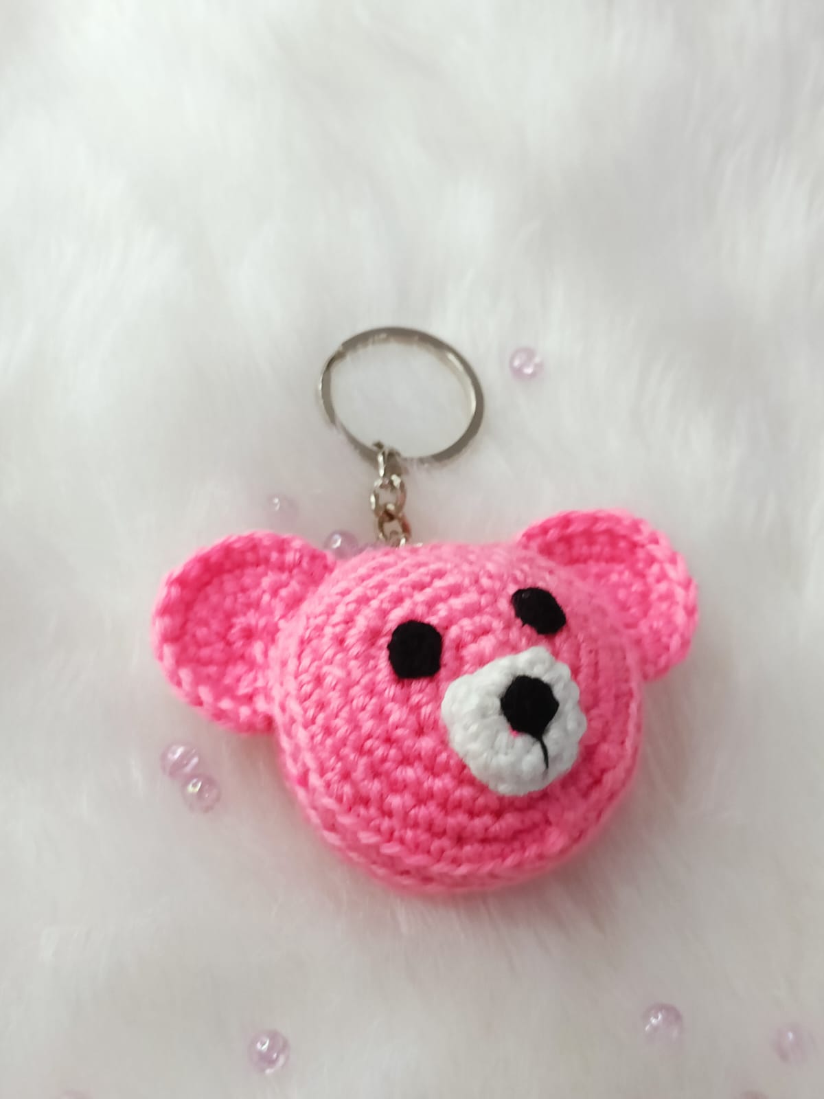 Haute Crafts Handmade Crochet Pink Teddy Bear Keychain (Washable Keychain)