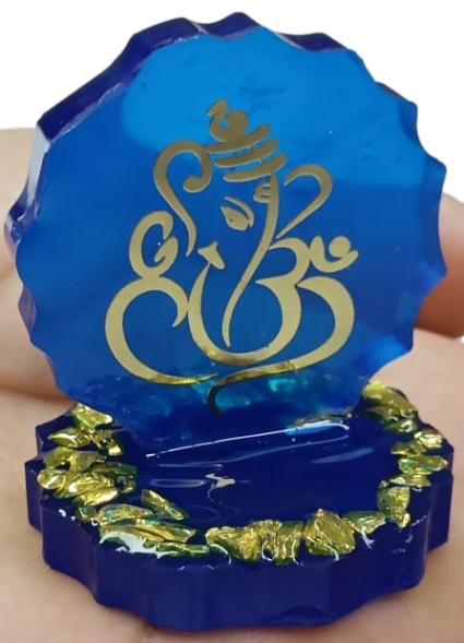 Haute Crafts 2.5 Inch Resin art Handcrafted Premium "Ganesh ji " with Gold Crystal Texture for Car Dashboard, Home Decor, Puja Ghar and Gifting.