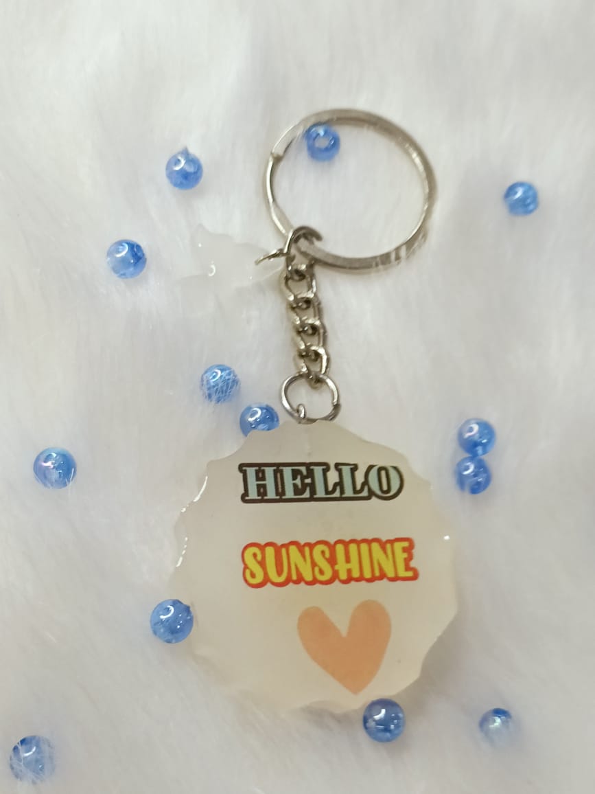 Haute Crafts "Hello Sunshine" (Glow in Night Dark) KeyRing for Women Girls Purse Handbags, Bike, Car Keyring, Home, Small Gifts