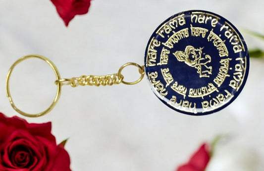 Haute Crafts "Hare Rama Hare Krishna " Theme Keychain -  Resin Alphabet Initial Letter Keychain Key Ring for Women Girls Purse Handbags, Bike, Car Keyring.Home, Small Gifts