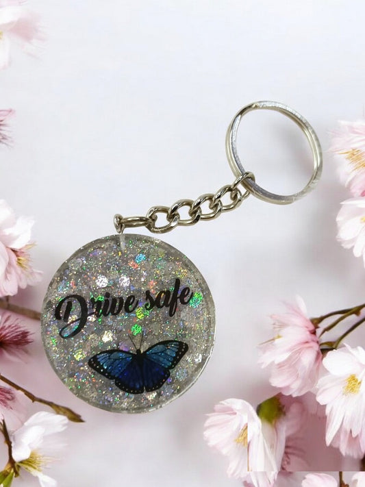 Haute Crafts "Drive Safe Theme Keychain -  Resin Alphabet Initial Letter Keychain Key Ring for Women Girls Purse Handbags, Bike, Car Keyring.Home, Small Gifts