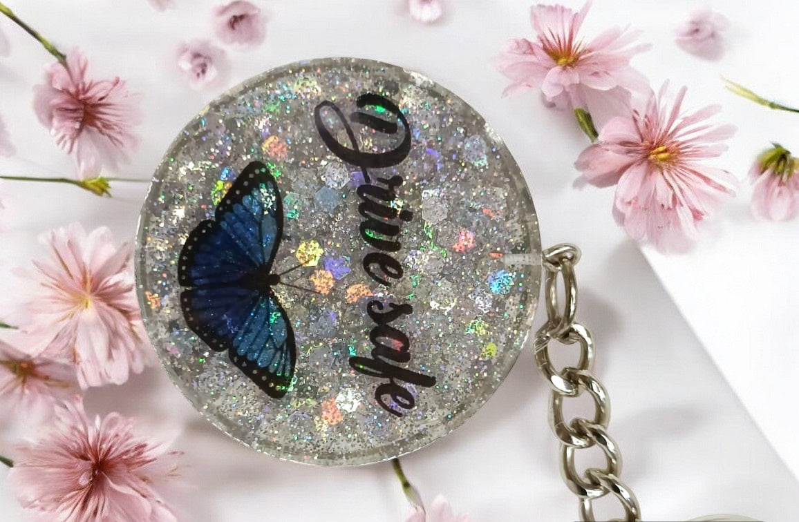 Haute Crafts "Drive Safe Theme Keychain - Resin Alphabet Initial Letter Keychain Key Ring for Women Girls Purse Handbags, Bike, Car Keyring.Home, Small Gifts