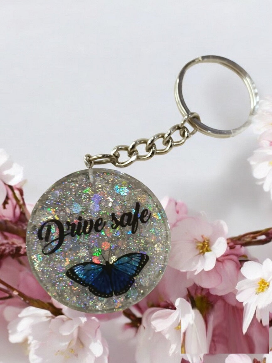 Haute Crafts "Drive Safe Theme Keychain - Resin Alphabet Initial Letter Keychain Key Ring for Women Girls Purse Handbags, Bike, Car Keyring.Home, Small Gifts
