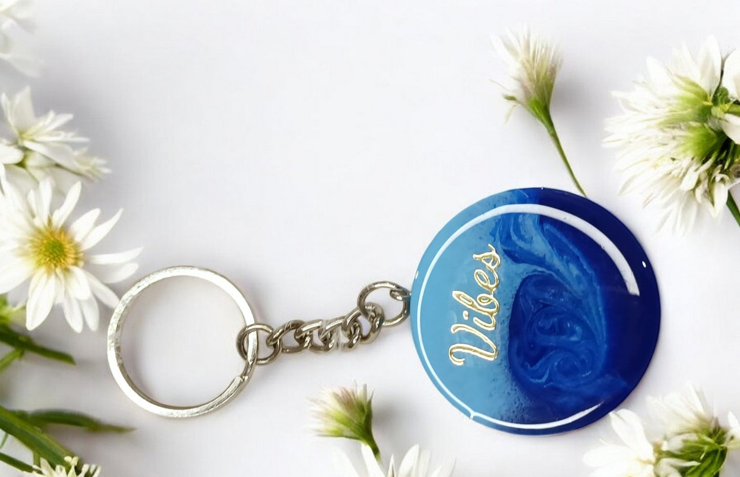 Haute Crafts "Vibes" Theme Keychain - Resin Alphabet Initial Letter Keychain Key Ring for Women Girls Purse Handbags, Bike, Car Keyring.Home, Small Gifts