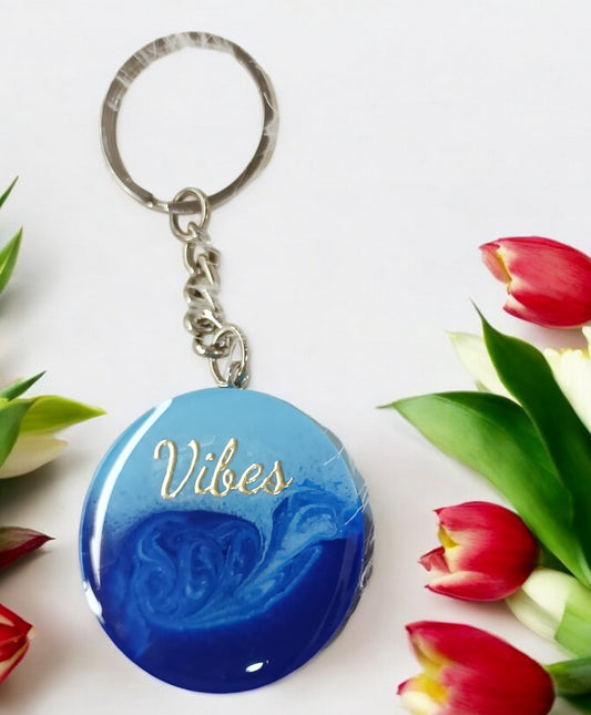 Haute Crafts "Vibes" Theme Keychain - Resin Alphabet Initial Letter Keychain Key Ring for Women Girls Purse Handbags, Bike, Car Keyring.Home, Small Gifts