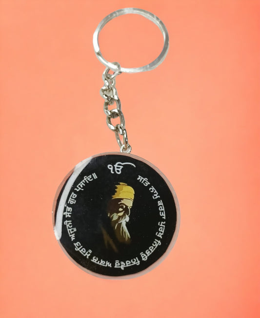 Haute Crafts "Guru Nanak Dev ji" Theme Keychain - Resin Alphabet Initial Letter Keychain Key Ring for Women Girls Purse Handbags, Bike, Car Keyring.Home, Small Gifts