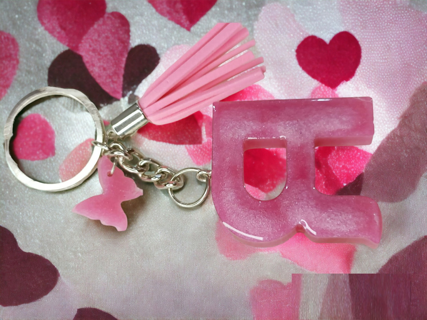 Haute Crafts Shiny Pink ("R")- with small Butterfly & Tassel Resin Alphabet Initial Letter Keychain Key Ring for Women Girls Purse Handbags, Bike, Car Keyring ("R")