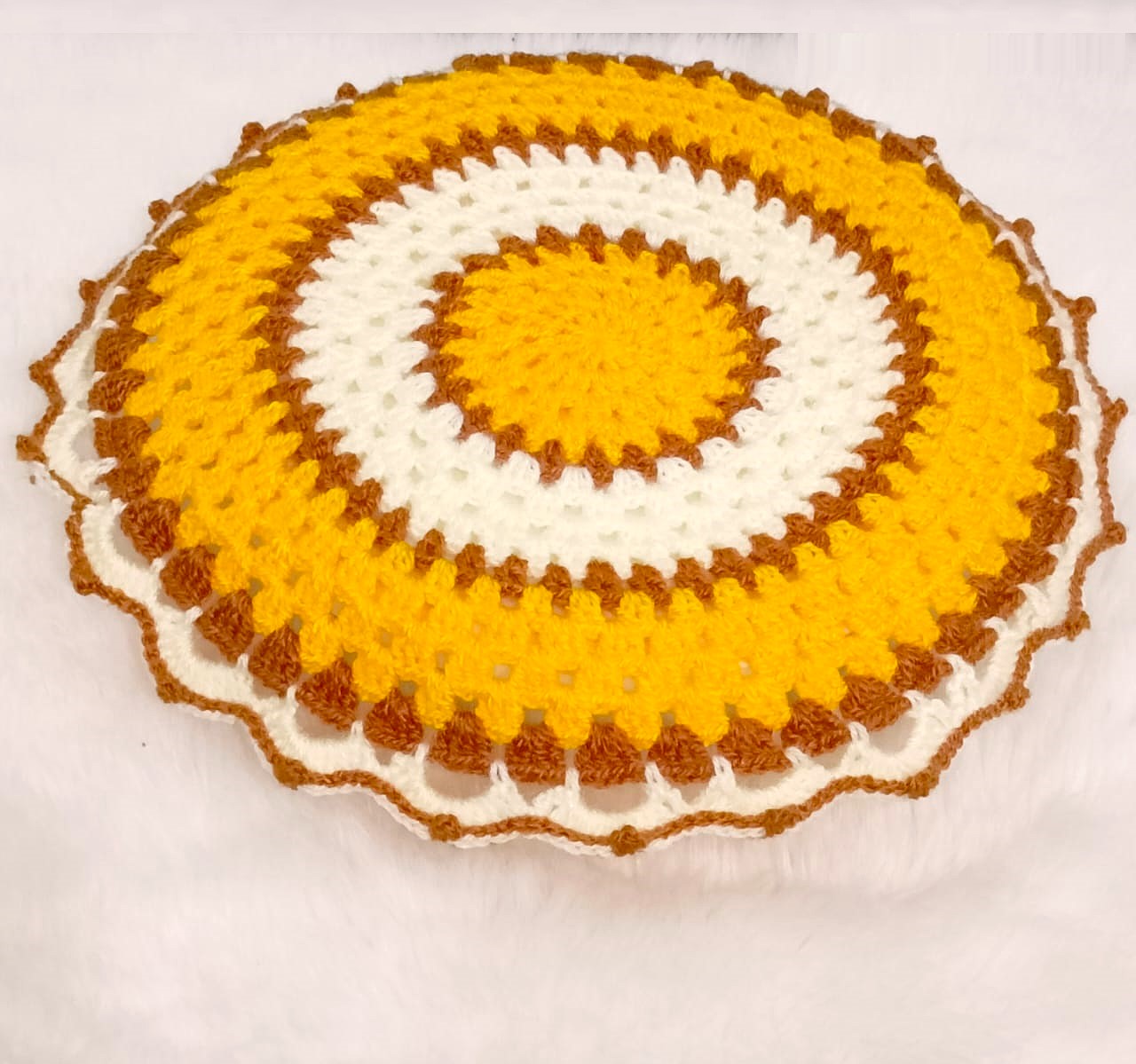 Haute Crafts Handcrafted Crochet Thalposh, Woolen Puja Thali Cover for Temple, Thal Posh Plate Cover (Multicolor, 16'' Round)