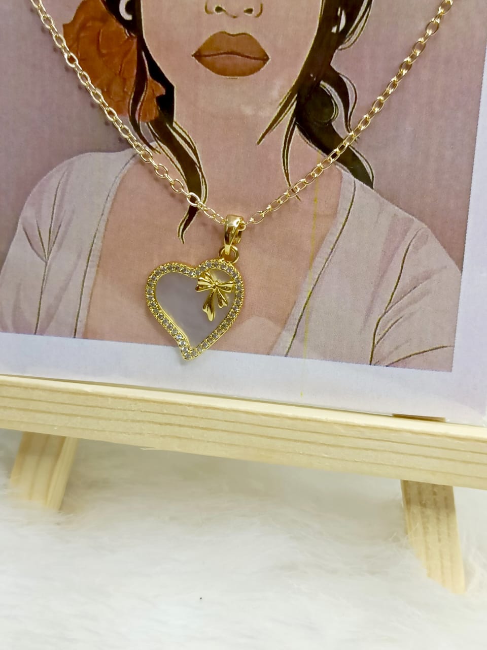 Anti-Tarnish White Bow Heart Charm Necklace