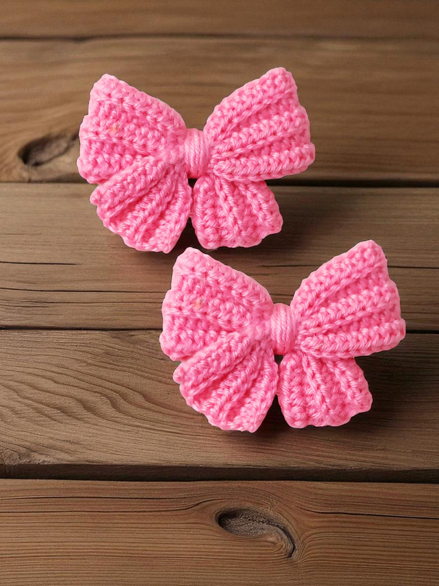 Handmade Crochet Pink Bow Hair Accessories, Large Knit Ribbon Bows,Pack -2