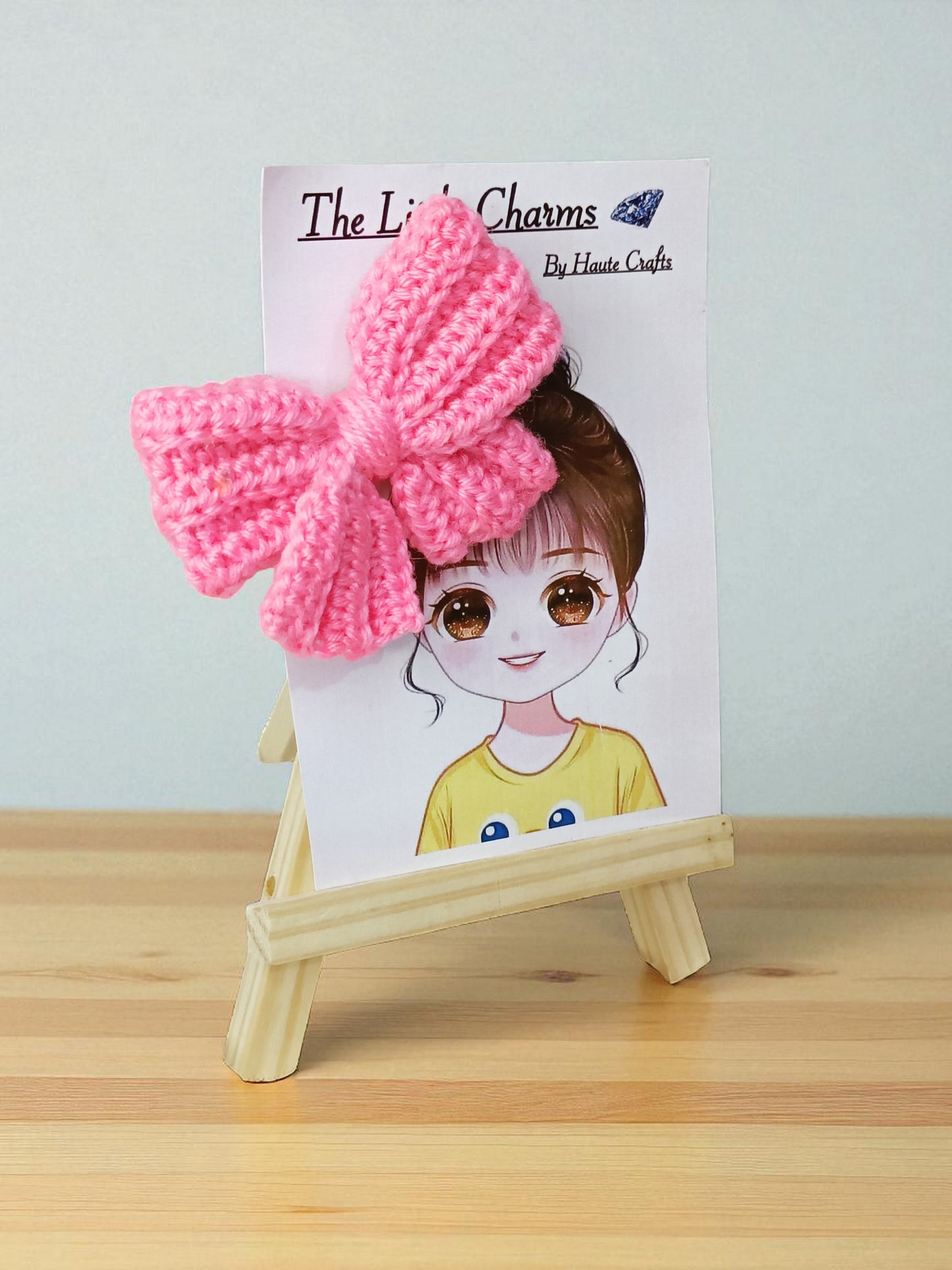 Handmade Crochet Pink Bow Hair Accessories, Large Knit Ribbon Bows,Pack -2