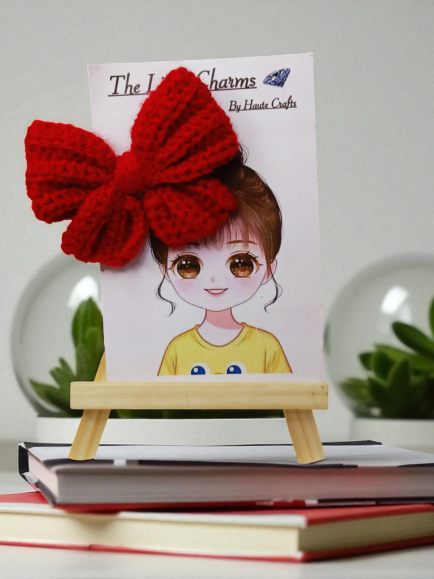 Handmade Crochet Red Bow Hair Accessories, Large Knit Ribbon Bows,Pack -2