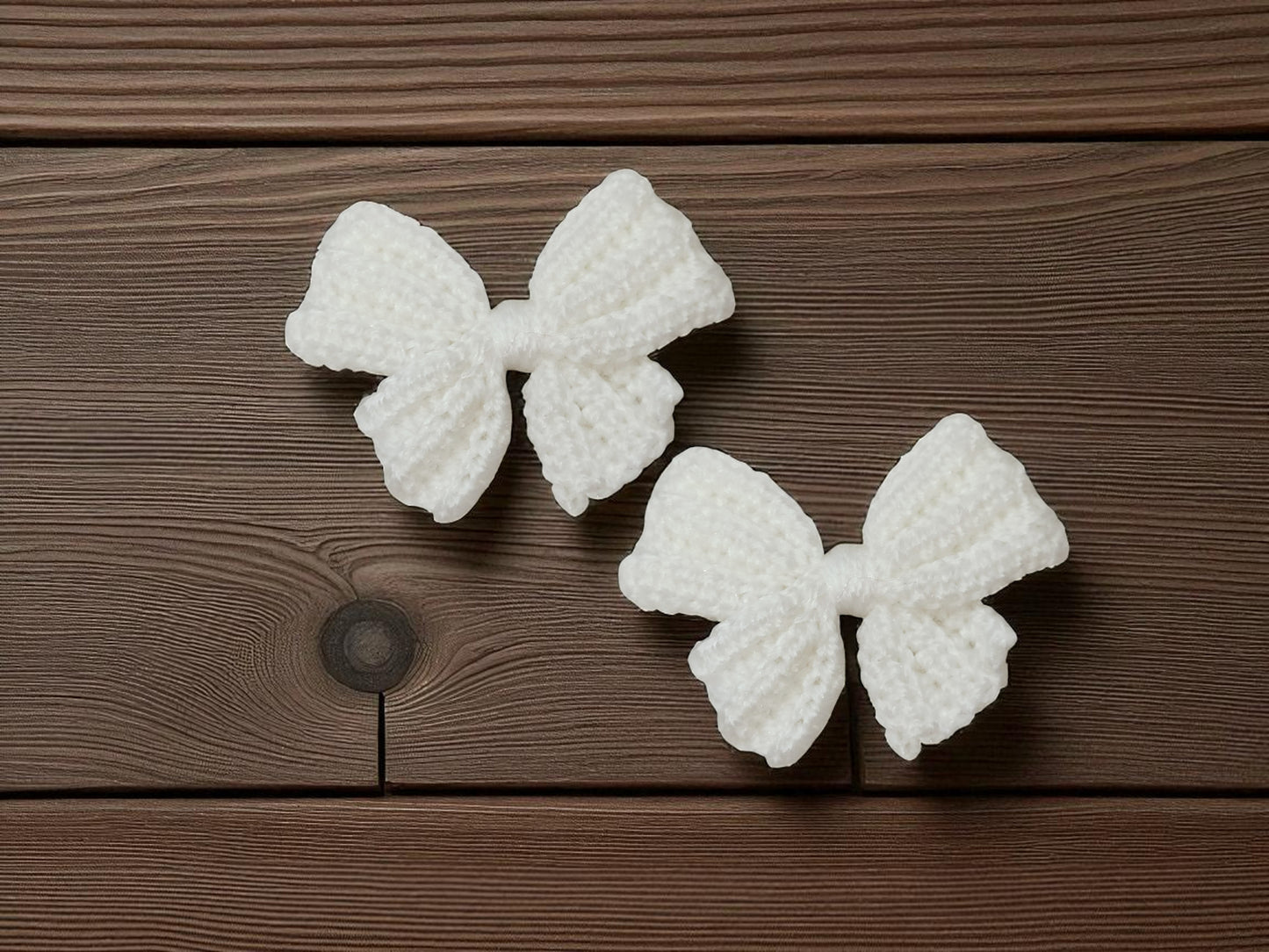 Handmade Crochet White Bow Hair Accessories, Large Knit Ribbon Bows,Pack -2