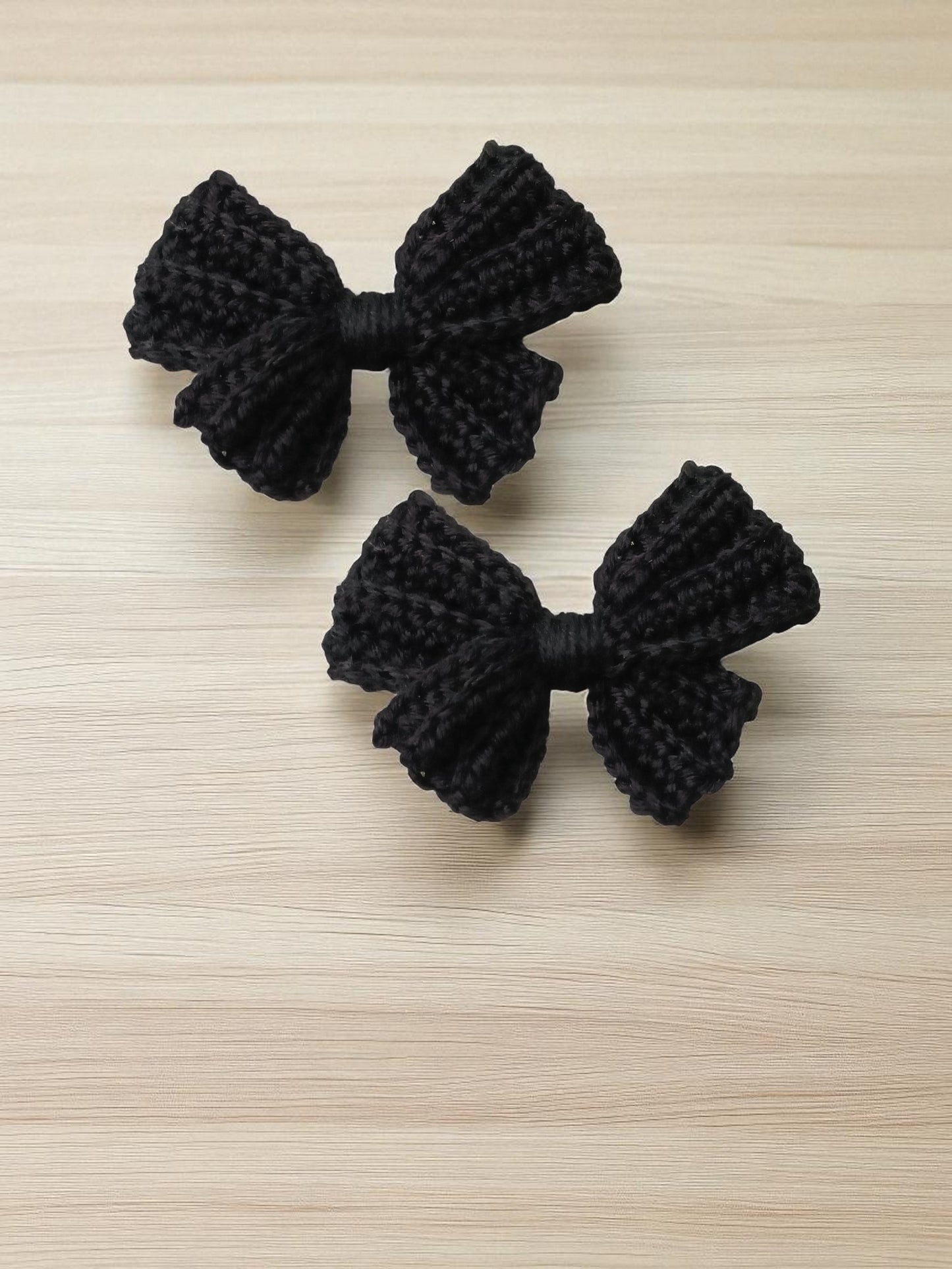 Handmade Crochet Black Bow Hair Accessories, Large Knit Ribbon Bows,Pack -2