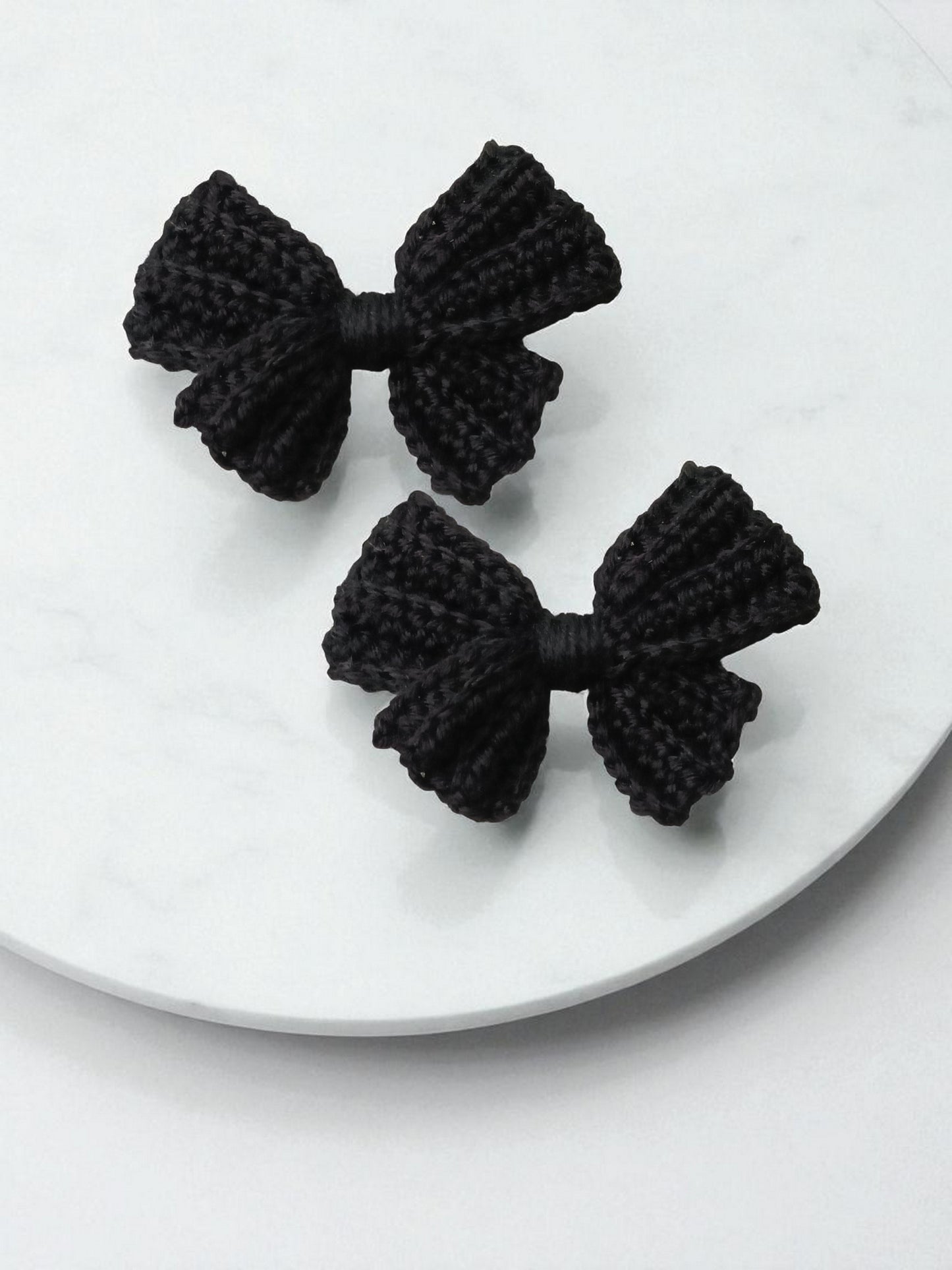 Handmade Crochet Black Bow Hair Accessories, Large Knit Ribbon Bows,Pack -2