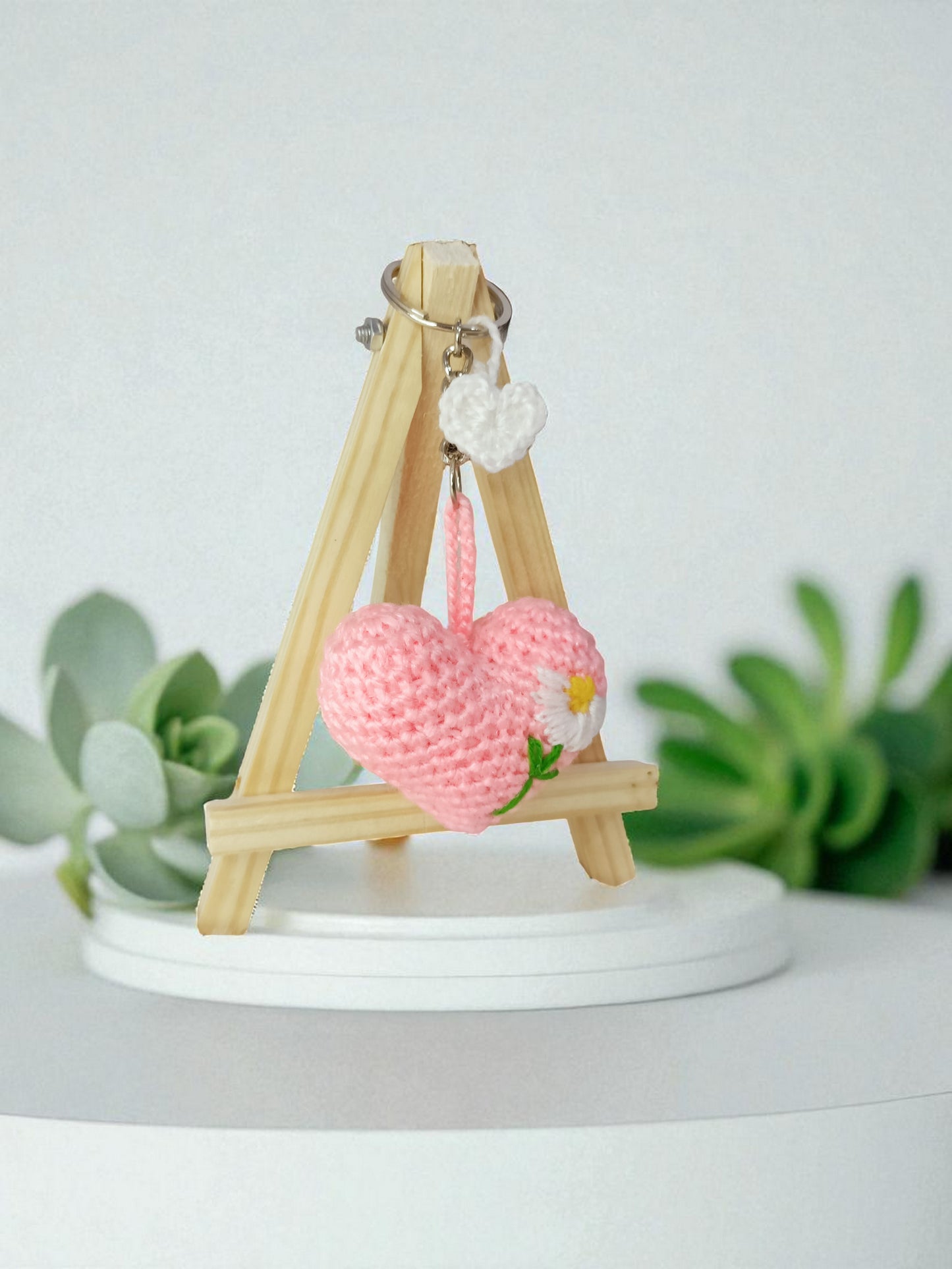 Haute Crafts Handcrafted Crochet Pink Heat Woolen Keychain.