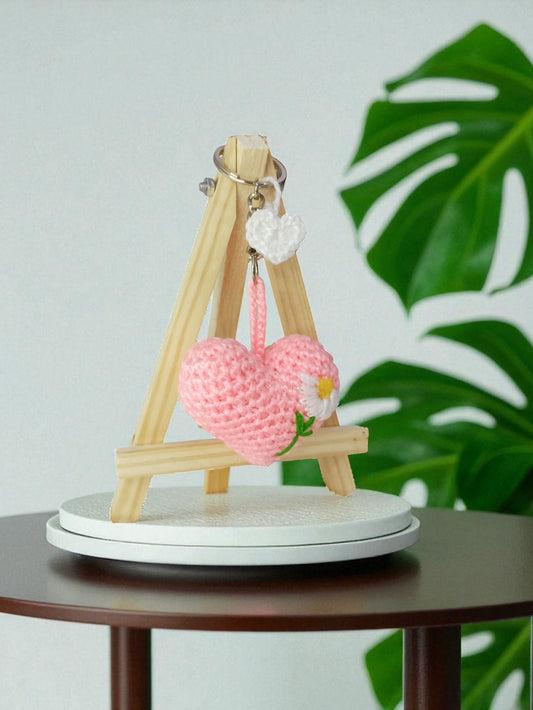 Haute Crafts Handcrafted Crochet Pink Heat Woolen Keychain.