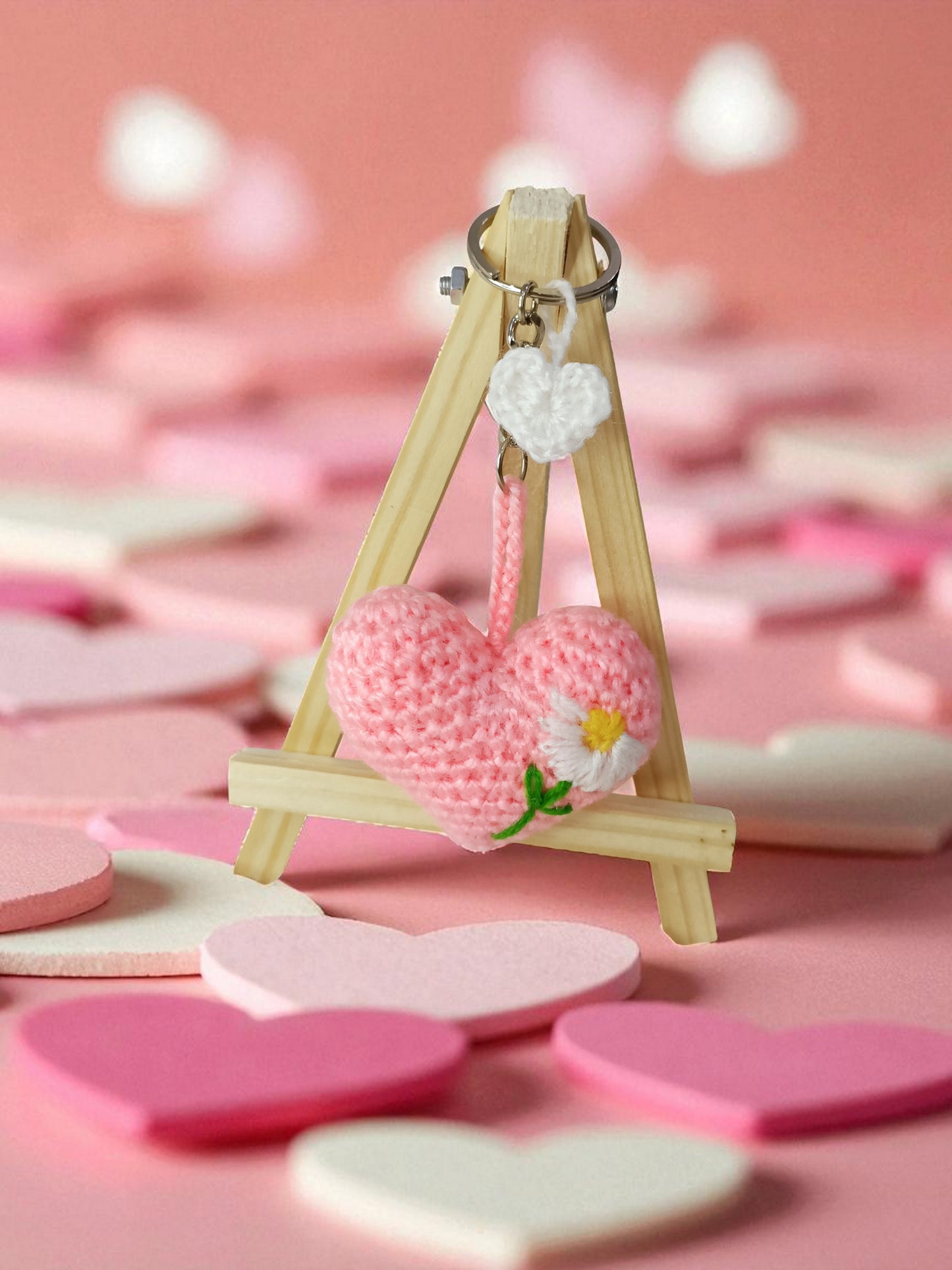 Haute Crafts Handcrafted Crochet Pink Heat Woolen Keychain.