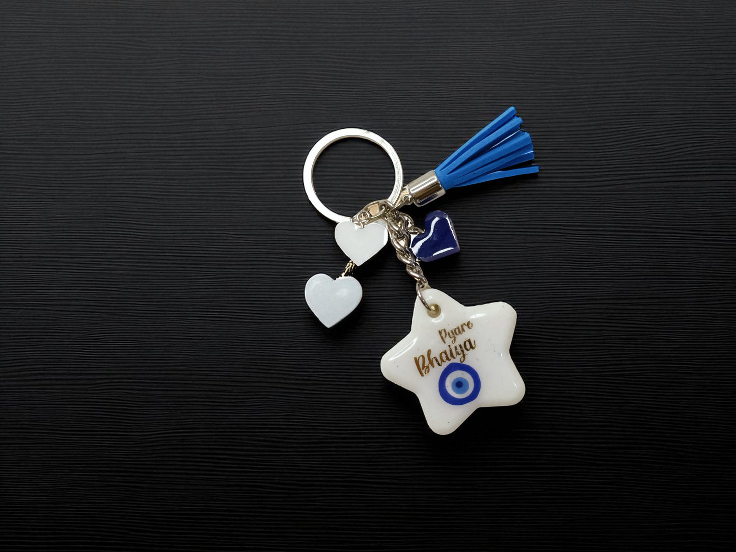 Haute Crafts "Pyare Bhaiya" Theme Rakhi Special Keychain - Tassel, Resin Alphabet Initial Letter Keychain Key Ring for Women Girls Purse Handbags, Bike, Car Keyring.Home, Small Gifts