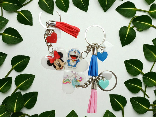 Haute Crafts "Cartoon" Theme Keychain set of 3- Resin Alphabet Initial Letter Keychain Key Ring for Women Girls Purse Handbags, Bike, Car Keyring.Home, Small Gifts