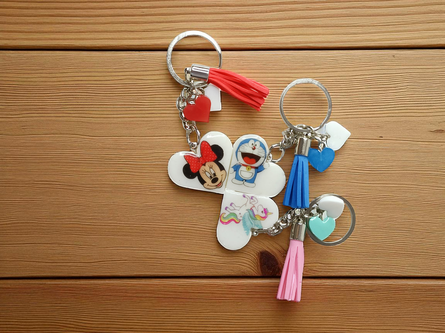 Haute Crafts "Cartoon" Theme Keychain set of 3- Resin Alphabet Initial Letter Keychain Key Ring for Women Girls Purse Handbags, Bike, Car Keyring.Home, Small Gifts