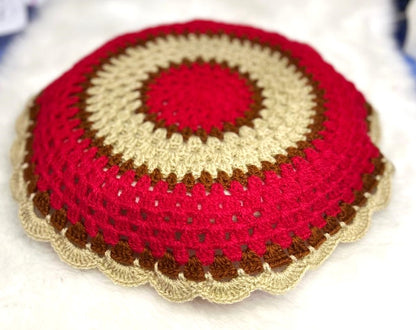 Haute Crafts Handcrafted Crochet Thalposh, Woolen Puja Thali Cover for Temple, Thal Posh Plate Cover (Multicolor, 16'' Round)