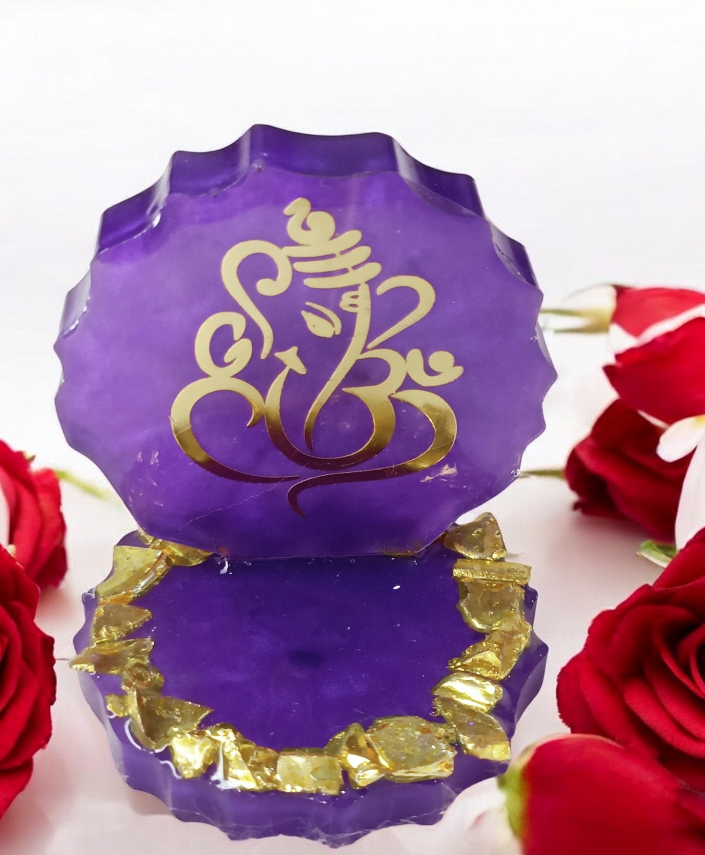 Haute Crafts 2.5 Inch Resin art Handcrafted Premium "Ganesh ji " with Gold Crystal Texture for Car Dashboard, Home Decor, Puja Ghar and Gifting.