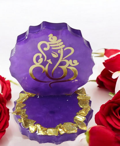 Haute Crafts 2.5 Inch Resin art Handcrafted Premium "Ganesh ji " with Gold Crystal Texture for Car Dashboard, Home Decor, Puja Ghar and Gifting.