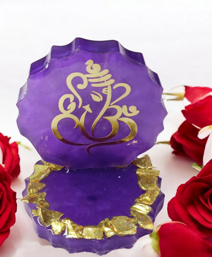 Haute Crafts 2.5 Inch Resin art Handcrafted Premium "Ganesh ji " with Gold Crystal Texture for Car Dashboard, Home Decor, Puja Ghar and Gifting.