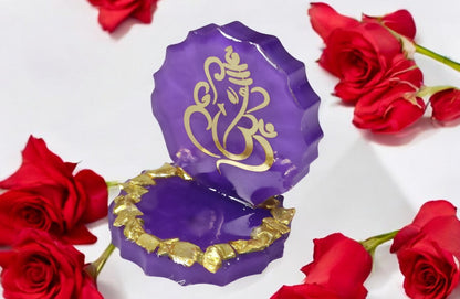 Haute Crafts 2.5 Inch Resin art Handcrafted Premium "Ganesh ji " with Gold Crystal Texture for Car Dashboard, Home Decor, Puja Ghar and Gifting.