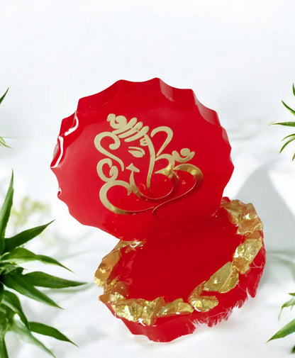 Haute Crafts 2.5 Inch Resin art Handcrafted Premium "Ganesh ji " with Gold Crystal Texture for Car Dashboard, Home Decor, Puja Ghar and Gifting.