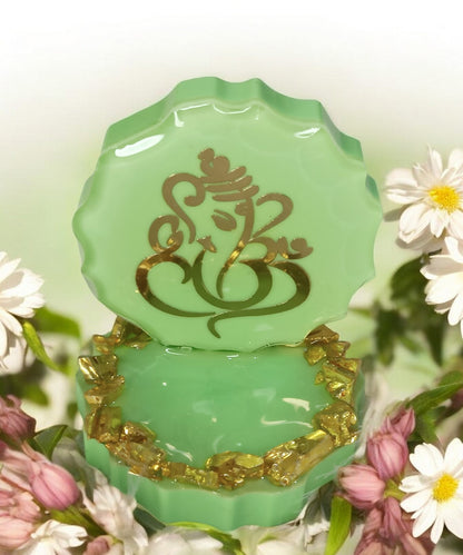 Haute Crafts 2.5 Inch Resin art Handcrafted Premium "Ganesh ji " with Gold Crystal Texture for Car Dashboard, Home Decor, Puja Ghar and Gifting.