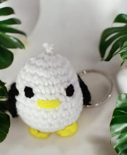 Haute Crafts Handmade Crochet White & Black Penguin Keychain (Washable Keychain)