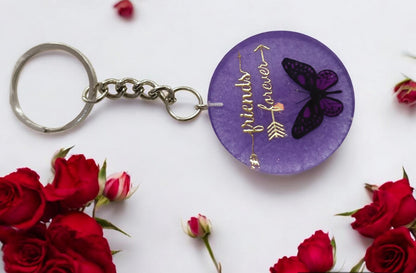 Haute Crafts Blue "Friends Forever"  Theme, Resin Alphabet Initial Letter Keychain Key Ring for Women Girls Purse Handbags, Bike, Car Keyring