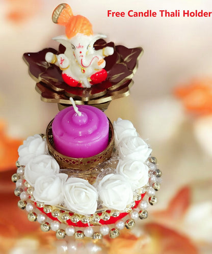 Haute Crafts Ganesh Idol Murti with Resin 3d Flower Statue for Car Dashboard Gift Lord Ganesha Ganpati Idols Showpiece Figurine for Home Pooja Room Diwali Decoration., Resin