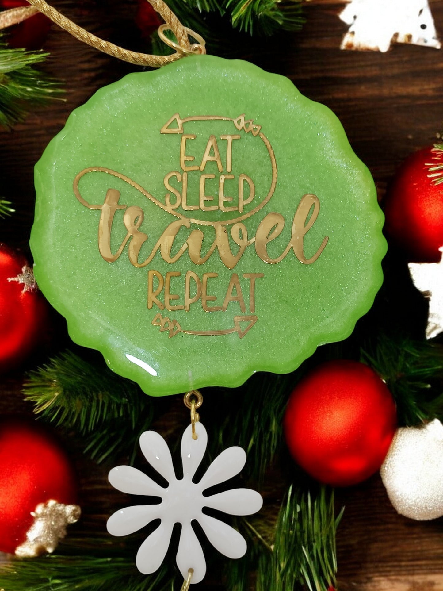 3D " EAT SLEEP TRAVEL REPEAT " Car Hanging for Positivity (Can be Used as Home Decor, satsang Gifting, Wall Hangings, Meditation Room, Yoga Temple, Wind Chime) 1pc