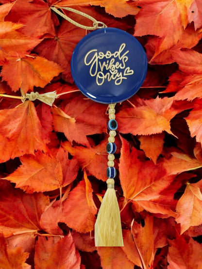 3D " GOOD VIBES ONLY " Car Hanging for Positivity (Can be Used as Home Decor, satsang Gifting, Wall Hangings, Meditation Room, Yoga Temple, Wind Chime) 1pc